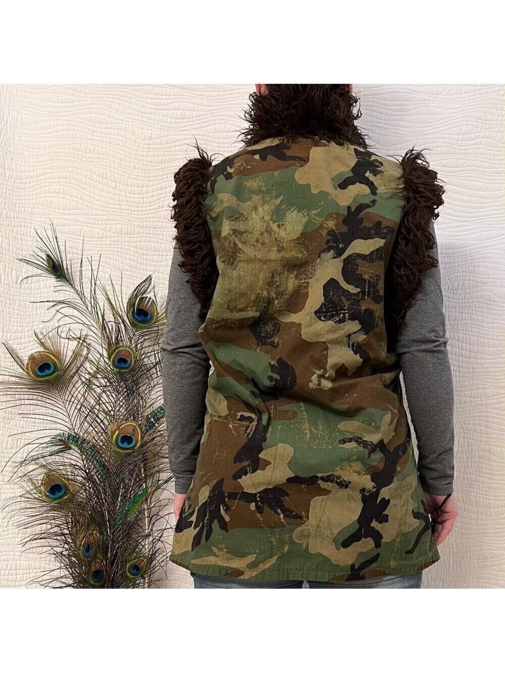 Kali Ku 90s Y2K Upcycled Army Jacket Vest OOAK Handmade Altered Fatigue Festival - Picture 2 of 8